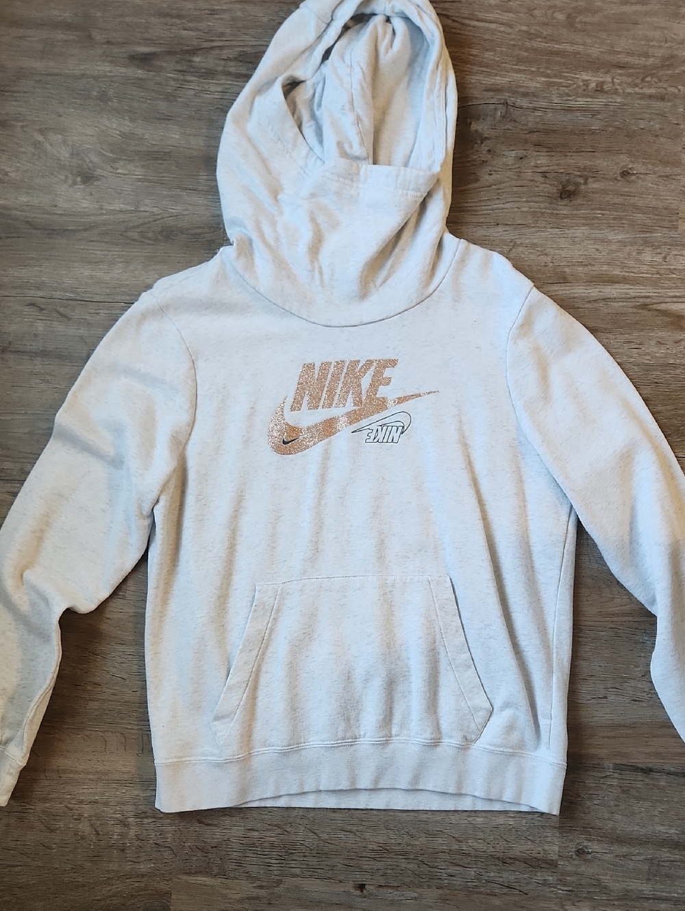 Nike Light Gray Hoodie with Rose Gold Logo